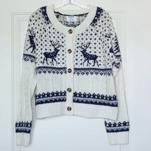 Old Navy Chunky Knit Reindeer Cardigan Nordic Fair Isle Winter Christmas M